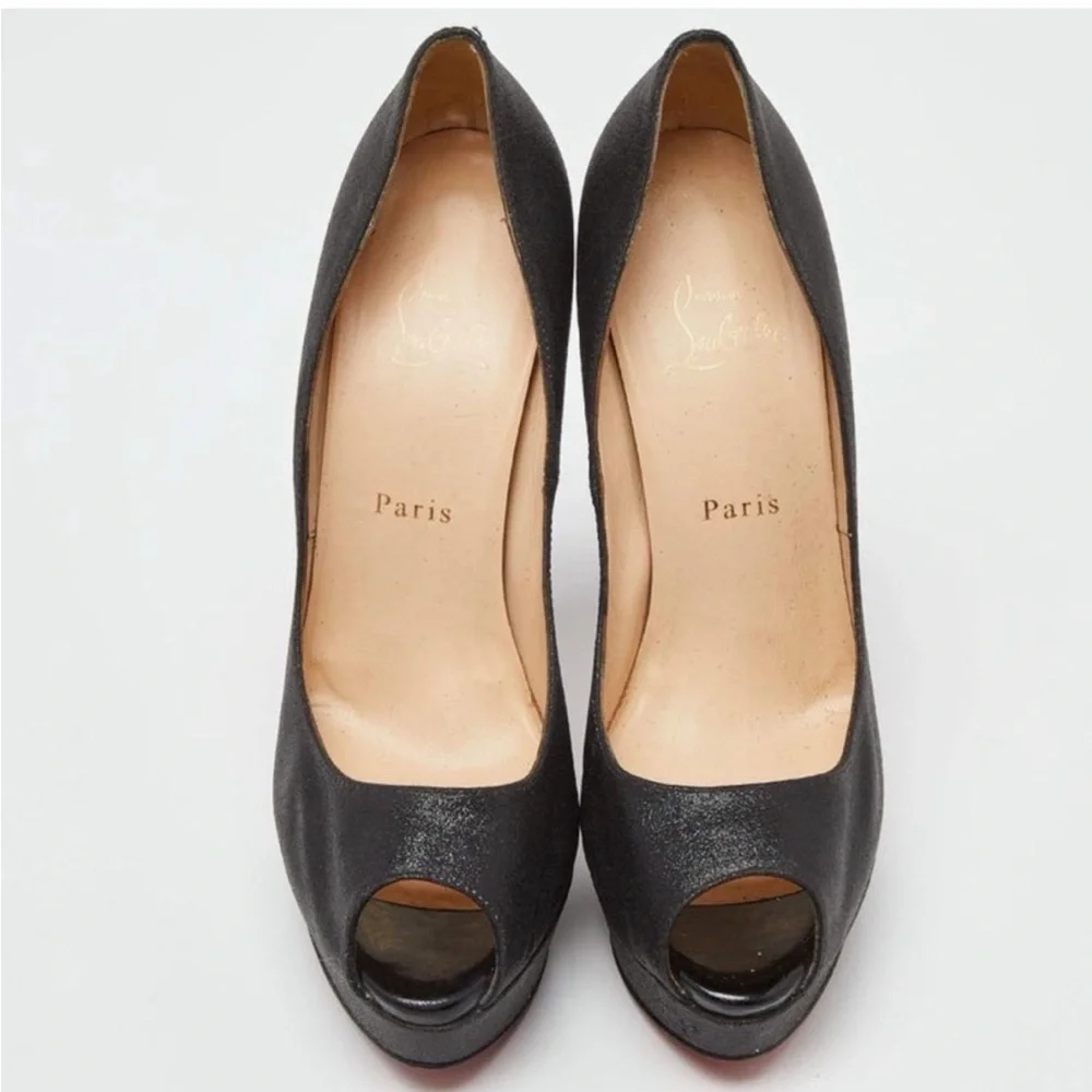 Christian Louboutin Black Peep-Toe Platform Heels size 7